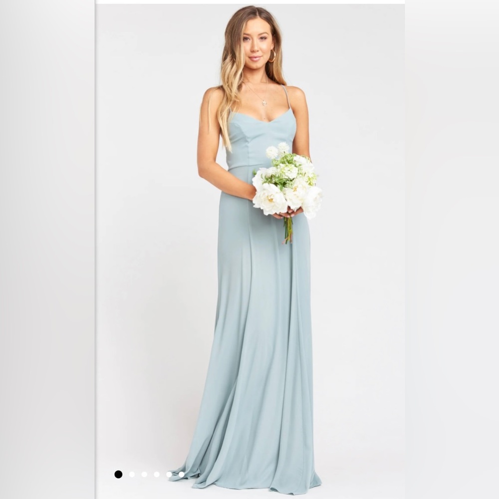 Like New! Show Me Your MuMu Godshaw Goddess Bridesmaid Dress in Silver Sage